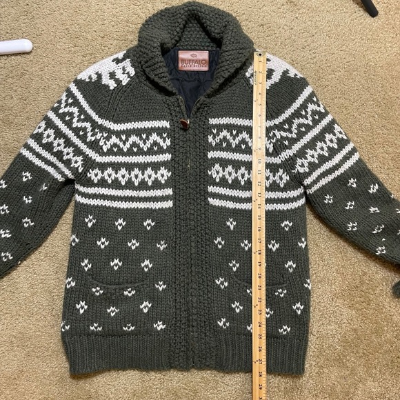 Buffalo David Bitton Men's Large Green Fair Isle Knit Full Zip Collar Sweater - Picture 7 of 12